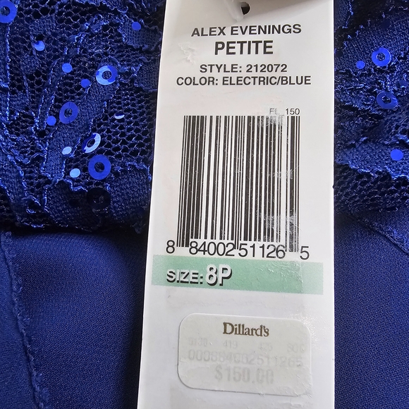 Alex Evenings Electric Blue Lace Tiered Womens Dress Sz 8 Petite - Picture 13 of 13